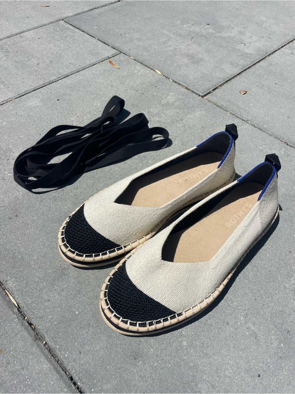 Rothy's Lace-up Espadrille Flats in Cream and Black